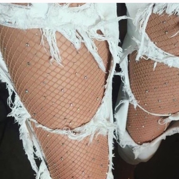 curated luxury Accessories - Nude Rhinestone Fishnets